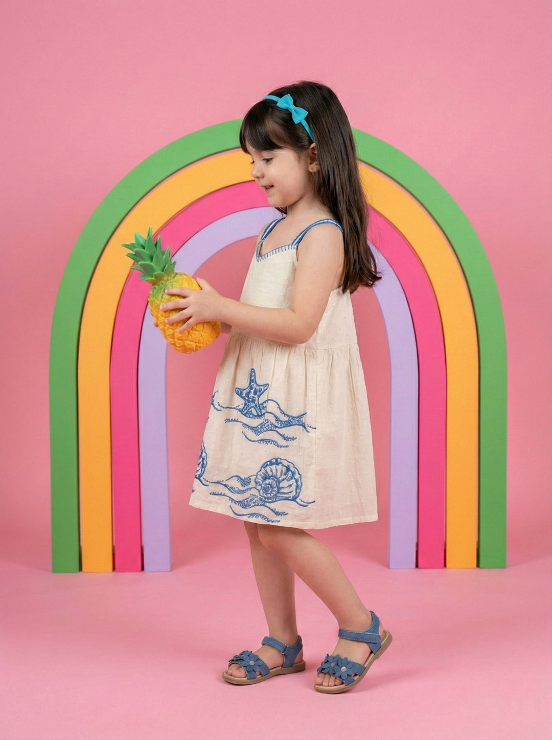 Joy cream embroidery kids cotton dress