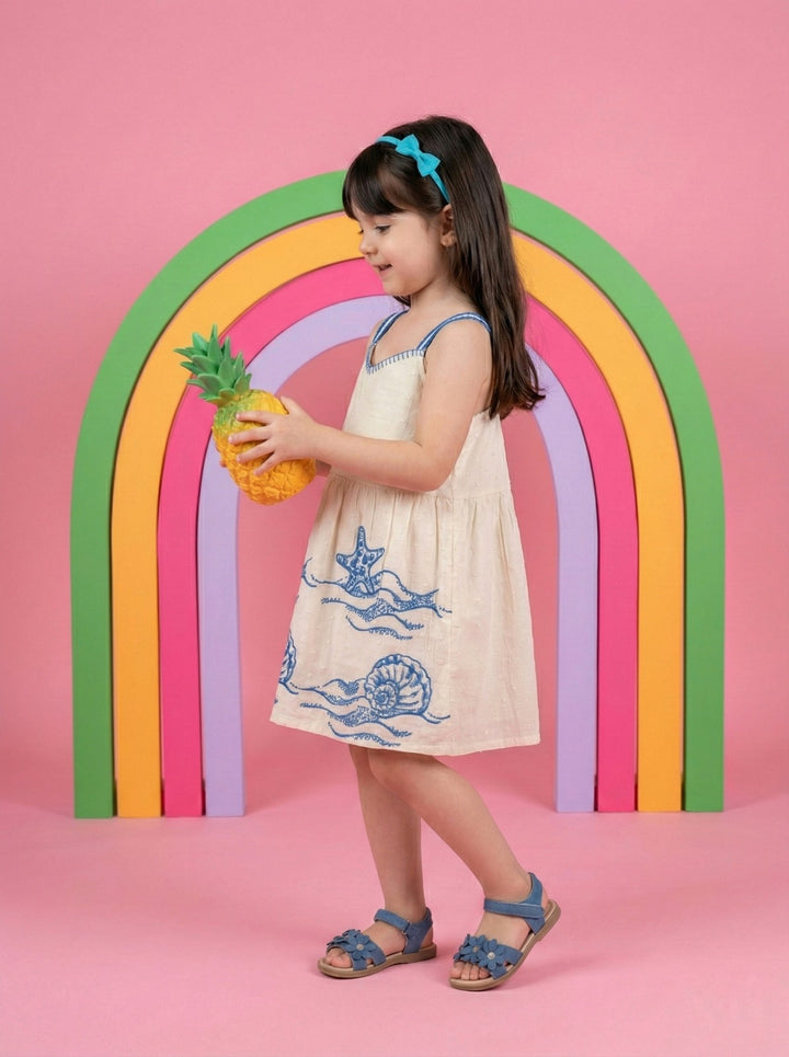 Joy cream embroidery kids cotton dress