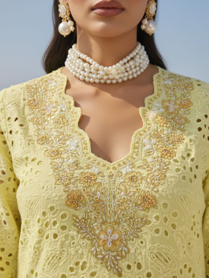 Anumeha Lime schiffli cotton co-ord set