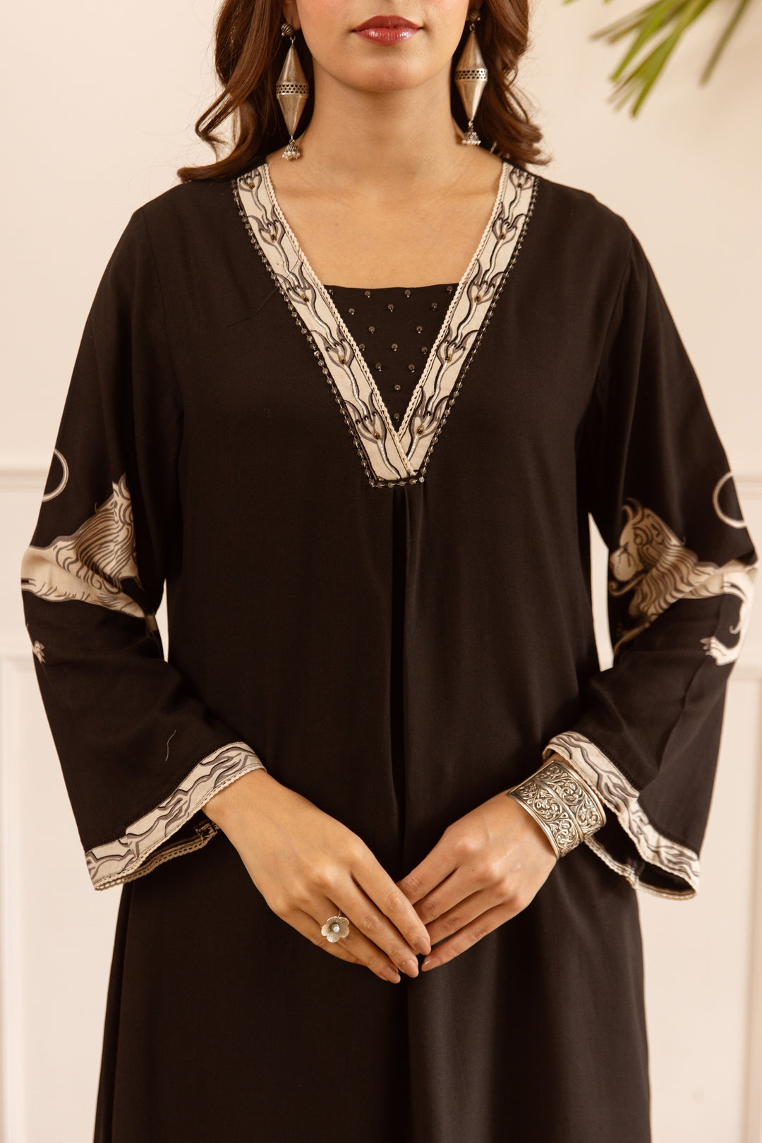 Karen Charcoal printed kurta pant set