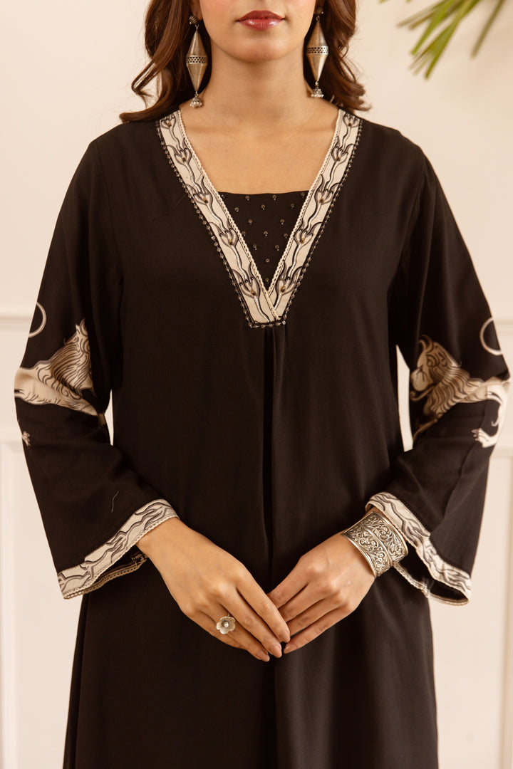 Karen Charcoal printed kurta pant set