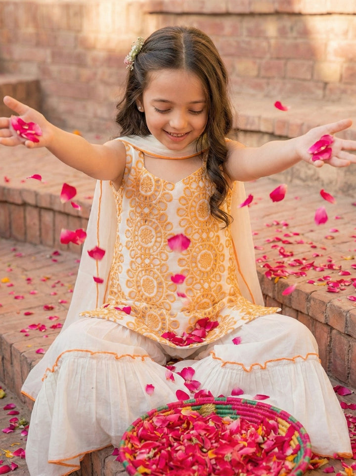 Joy lava schiffli kids cotton suit set