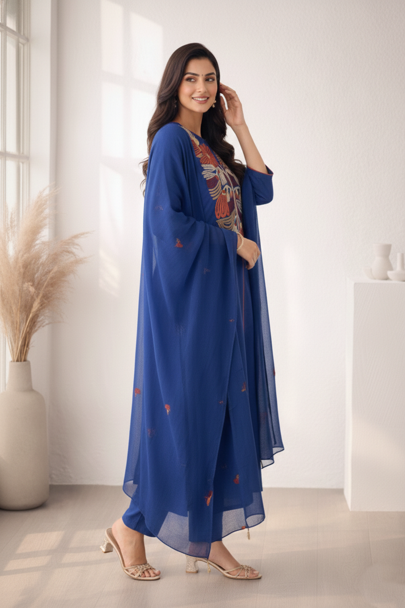 Viyona Ink Embroidered Suit Set