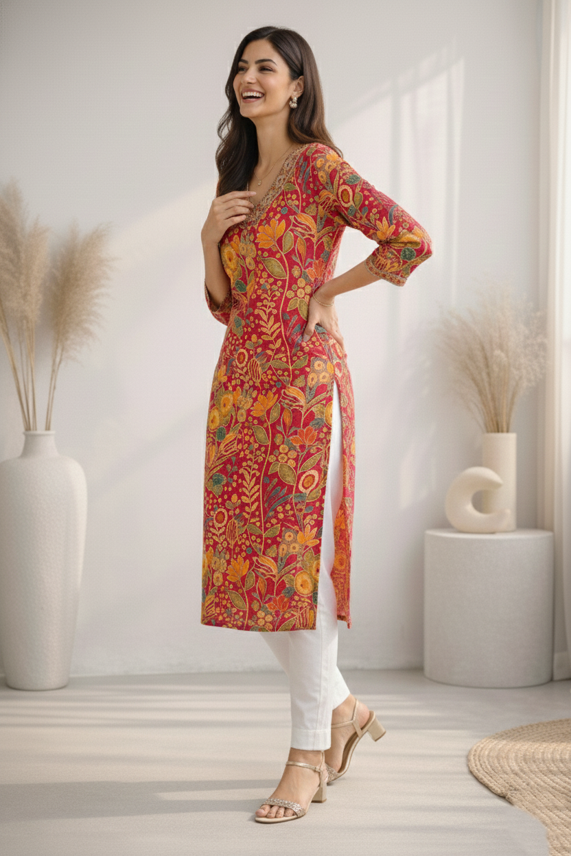 Barnali Cherry Printed Work Kurti