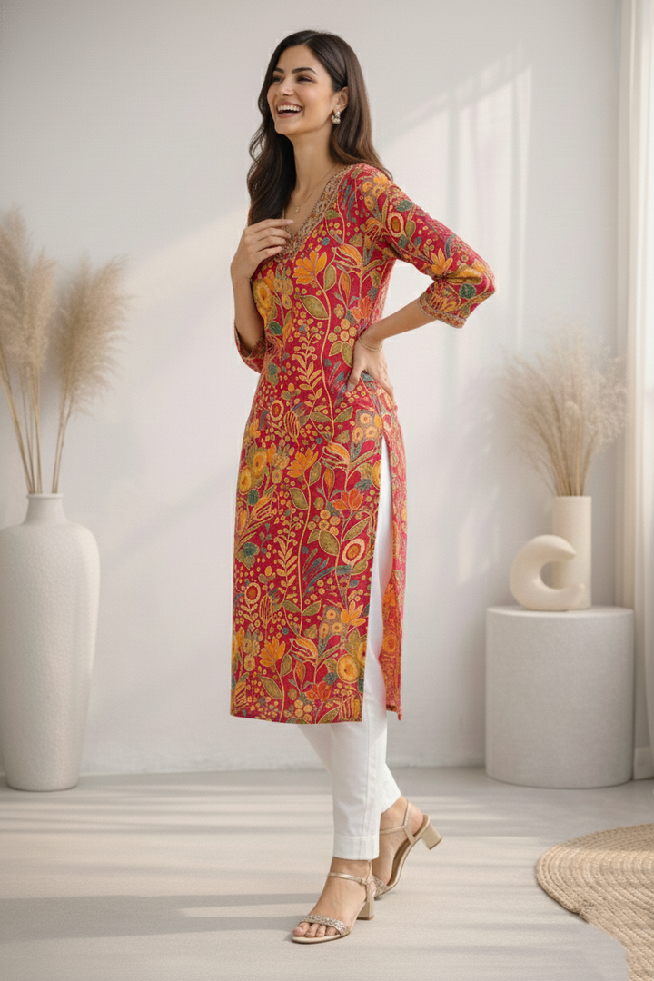 Barnali Cherry Printed Work Kurti
