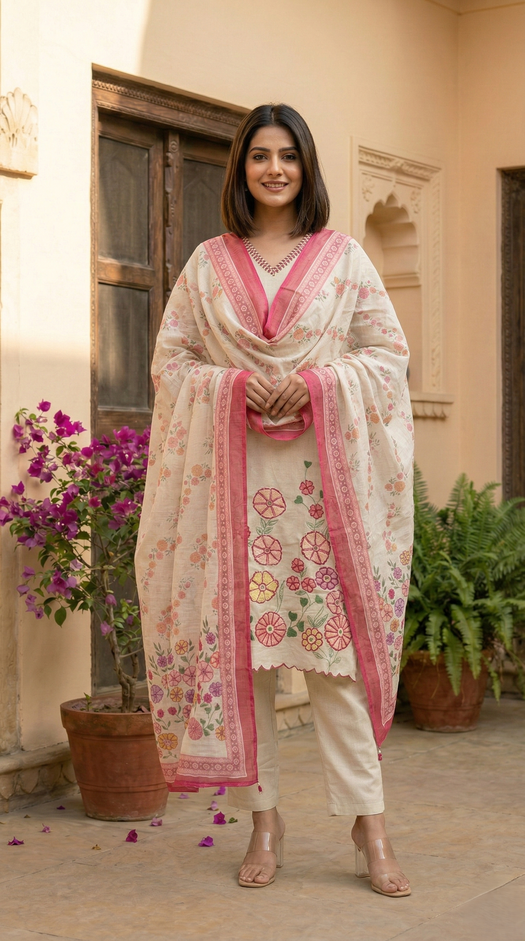 Kartar Daisy embroidery cotton suit set