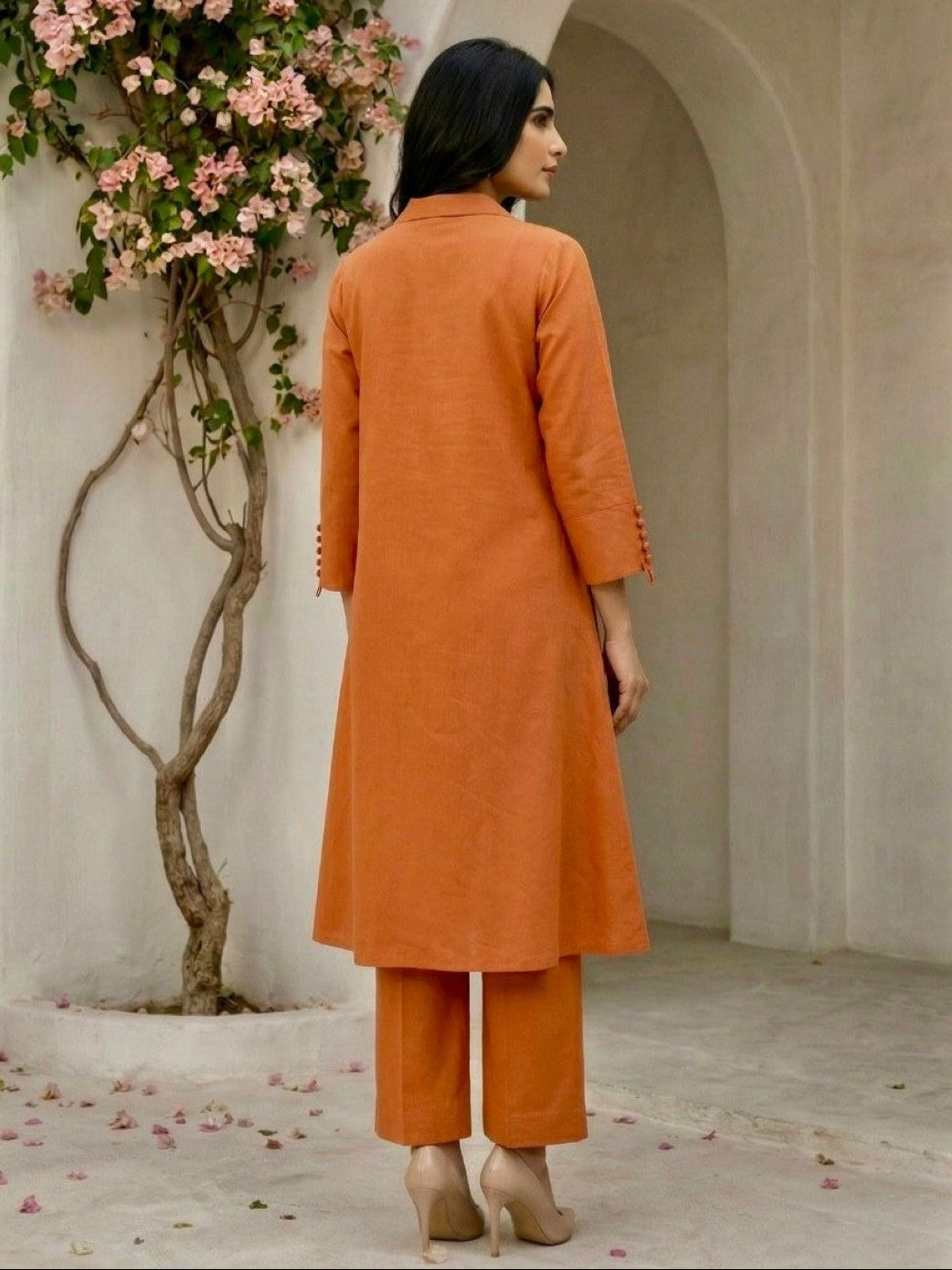 Tanu apricot emboidery cotton kurta pant set