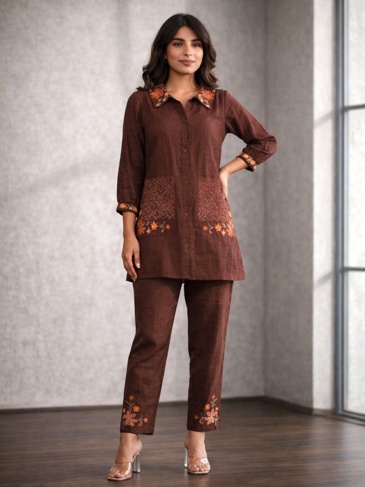 Darika Choco Embroidered Co-ord Set