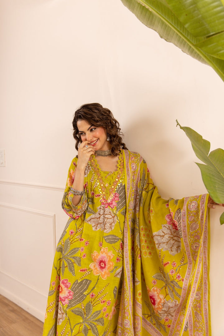 Karen mimosa embroidery cotton suit set