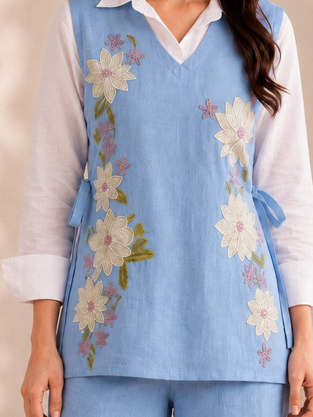 Tatva Yin Embroidery Bib Style Cotton Co-Ord Set
