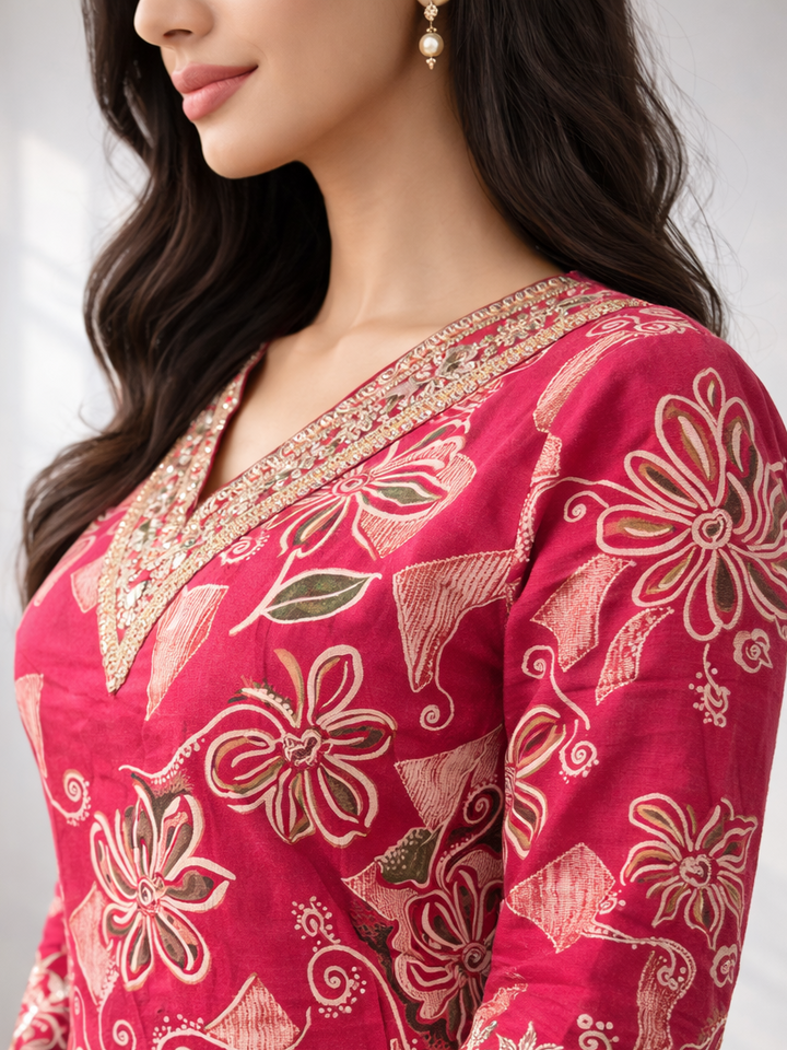 Barnali Cardinal Printed Work Kurti