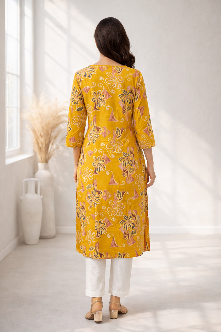 Barnali Mustard Printed Work Kurti