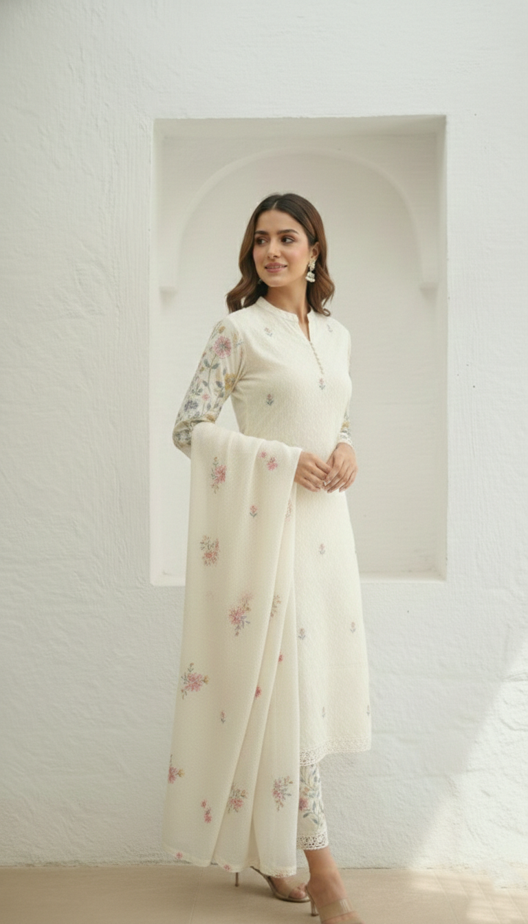 Kirti Mist Cotton Embroidered Suit Set