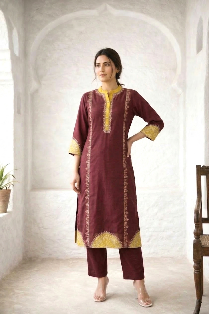 Nabha Wine Printed Work Suit Set