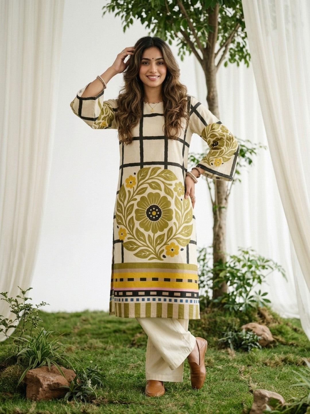 Virosh sunglow cotton printed Kurta Pant set