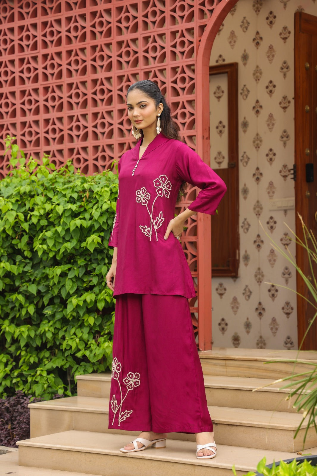 Sargi claret embroidery cotton co-ord set