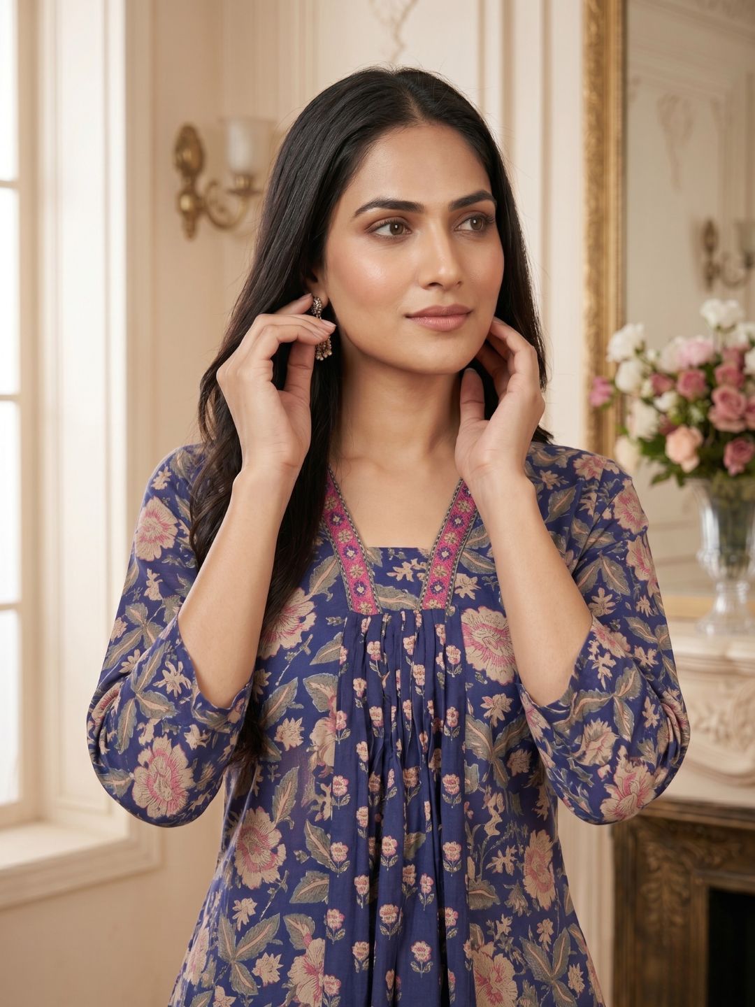 Sahila Navy Cotton Suit Set