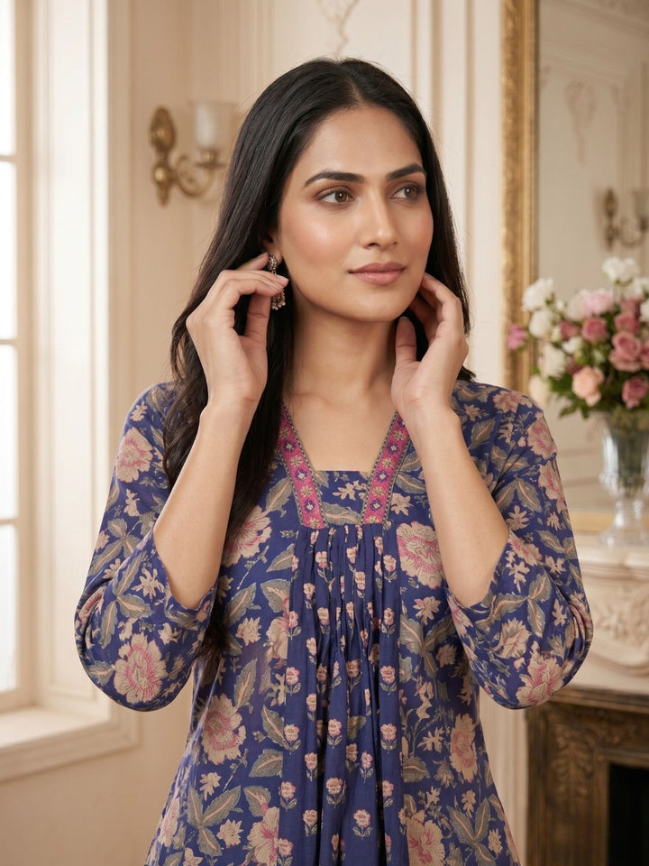 Sahila Navy Cotton Suit Set