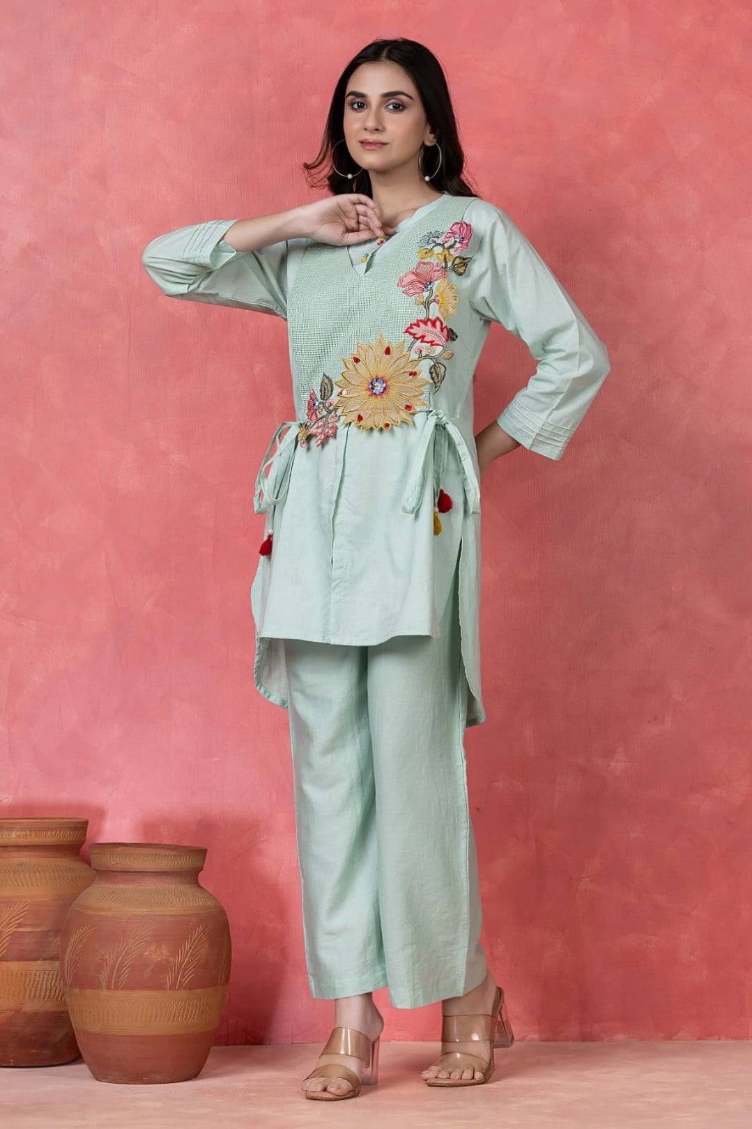 Gaur lapis embroidery cotton co-ord set