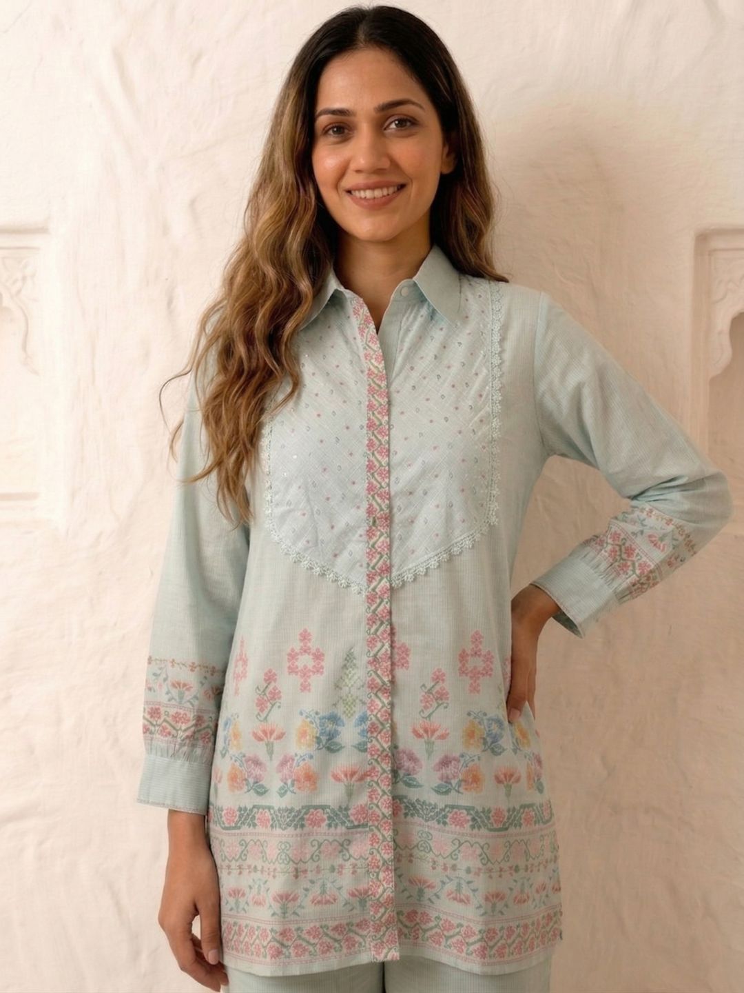 Benisha spruce schiffli cotton co-ord set