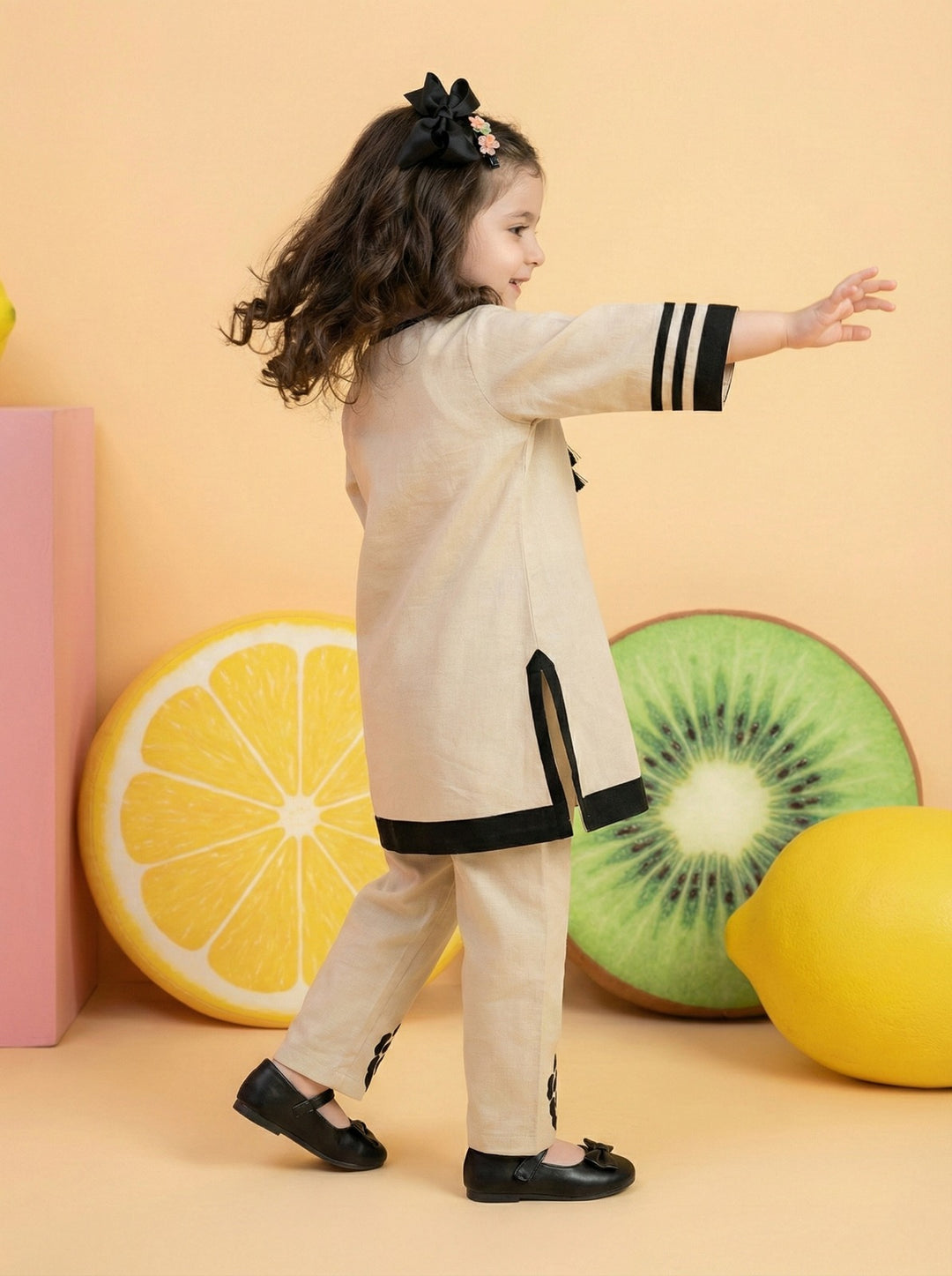 Joy tan cotton kids kurta pant set