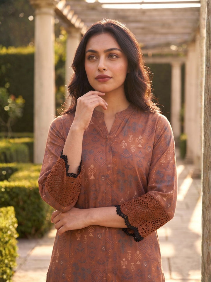 Surbhi russet printed cotton kurta pant set