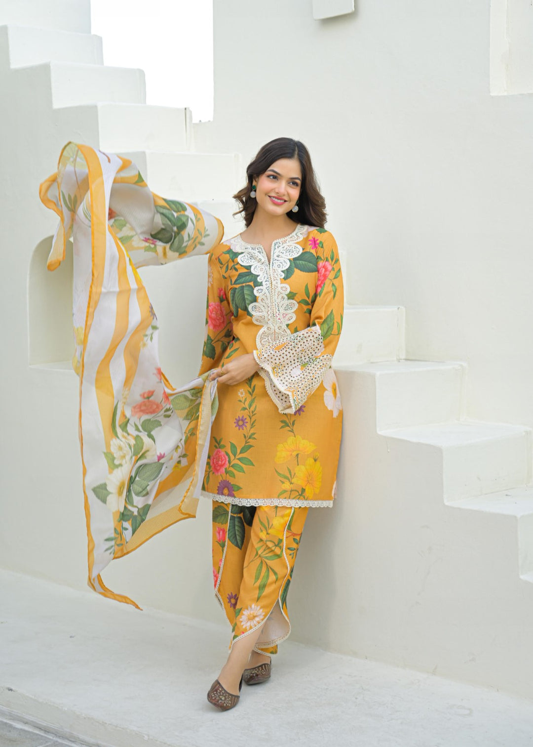Dagdai canary printed suit set