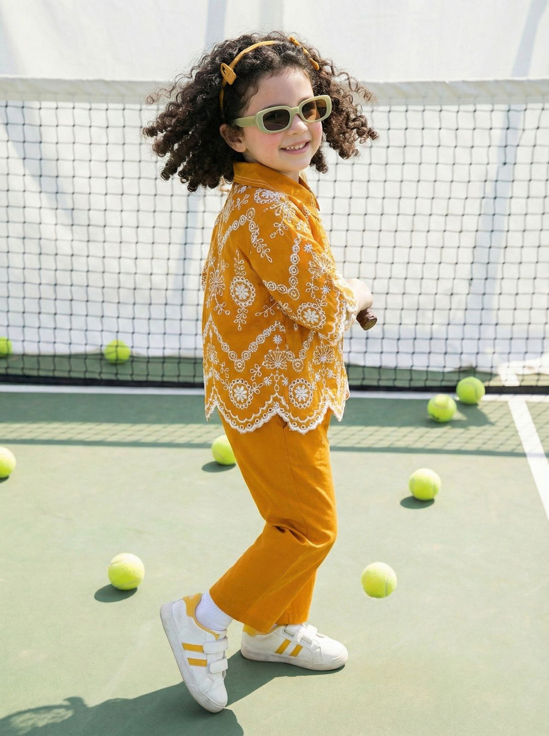 Joy apricot schiffli cotton co-ord set