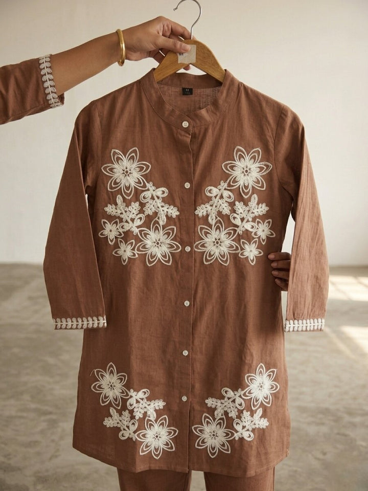 Swades russet embroidery cotton co-ord set