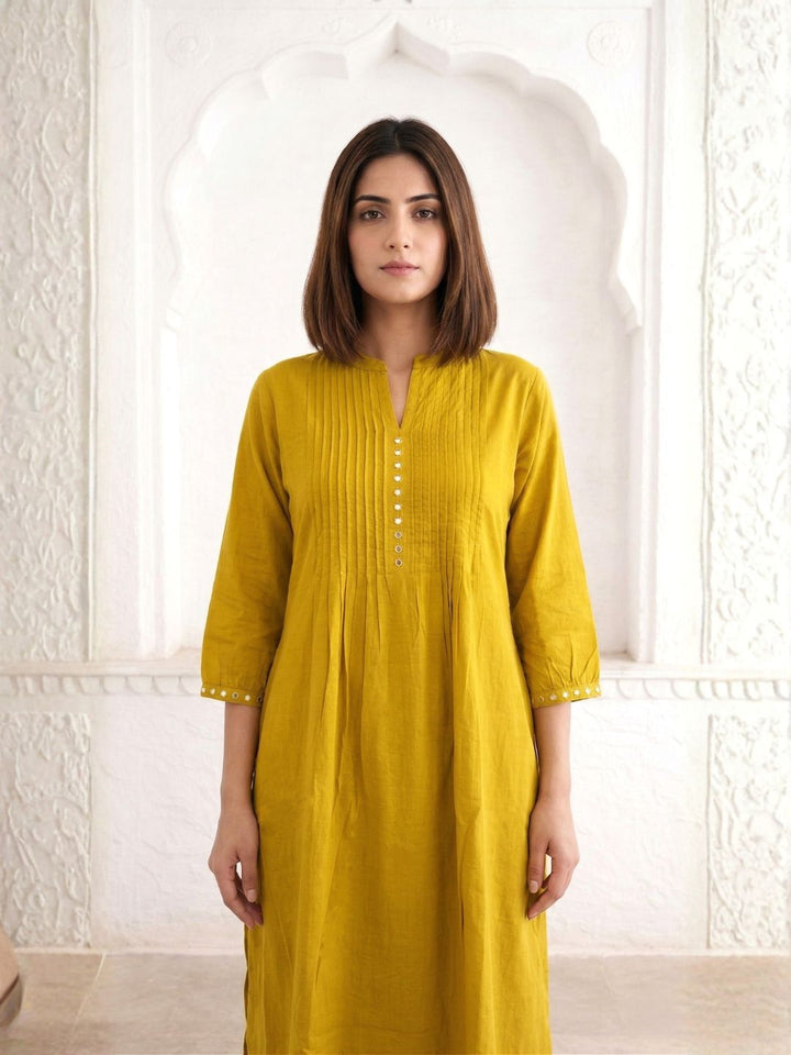 Sarika Gold Cotton Work Kurta Pant Set