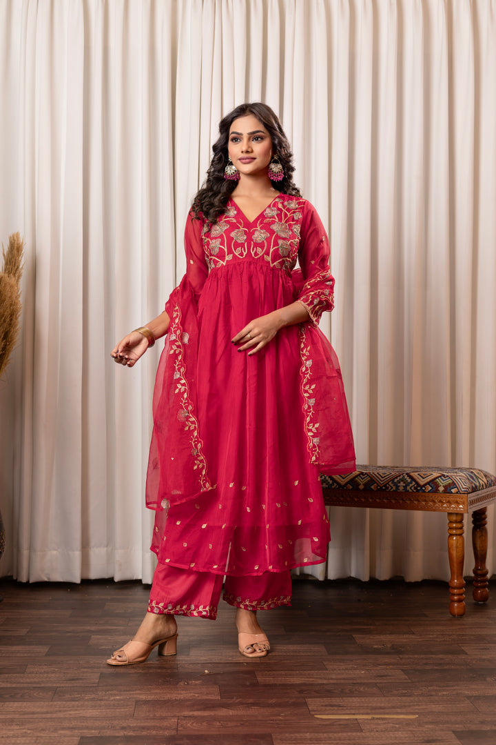 Nisha Rosy Embroidered Suit Set