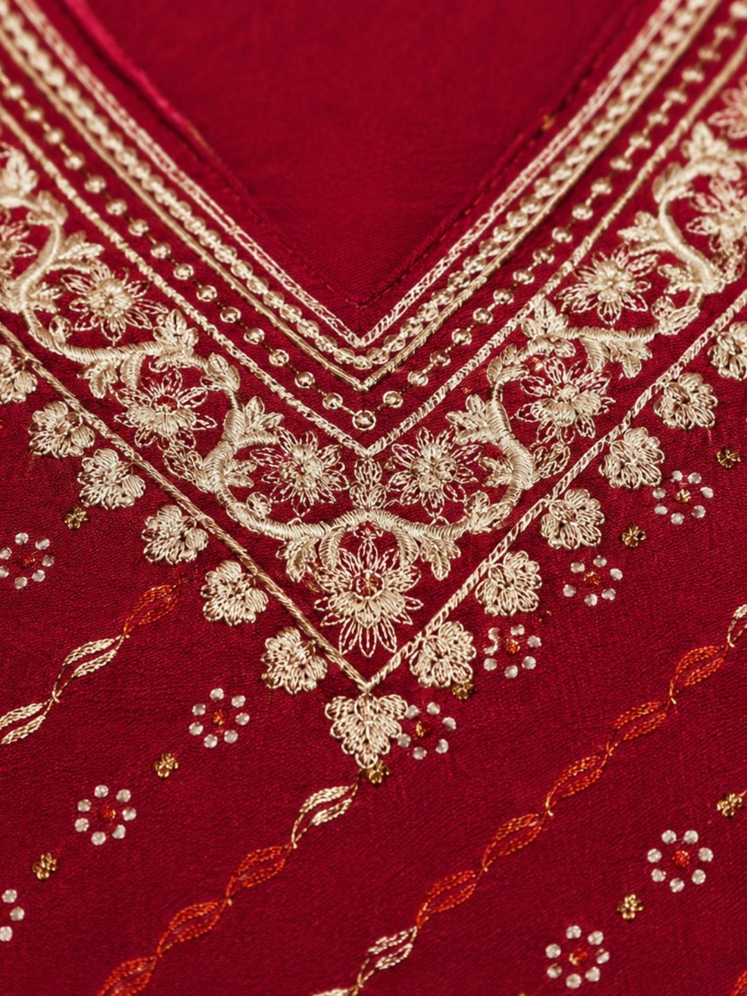Medha Carmine Printed Work Kurti
