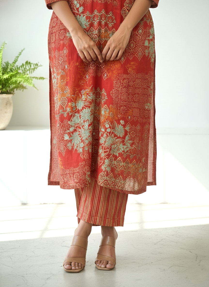 Reet Carmine Printed Work Suit Set