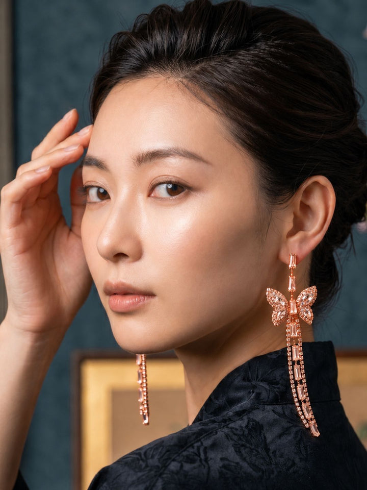 Crystal Butterfly Tassel Earrings