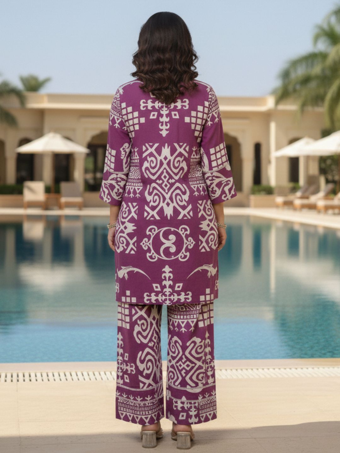 Hardik Purple printed cotton co-ord set