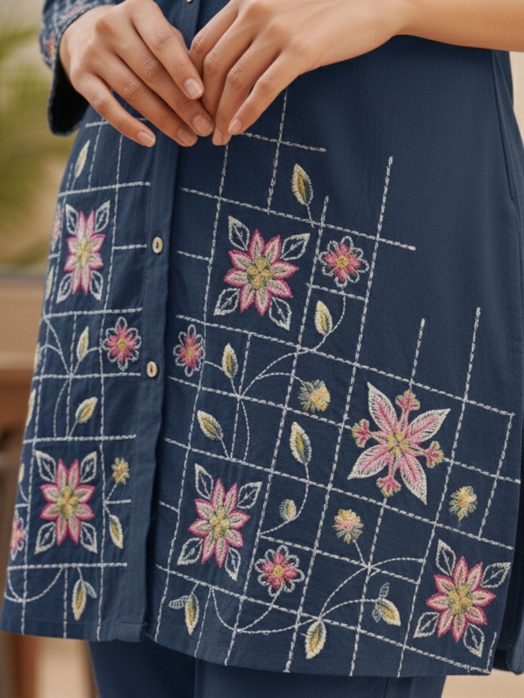 Eden navy embroidered co-ord set