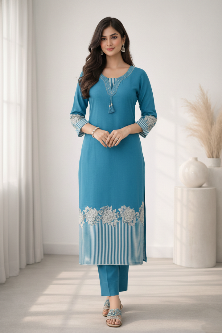 Reet Teal Printed Work Suit Set