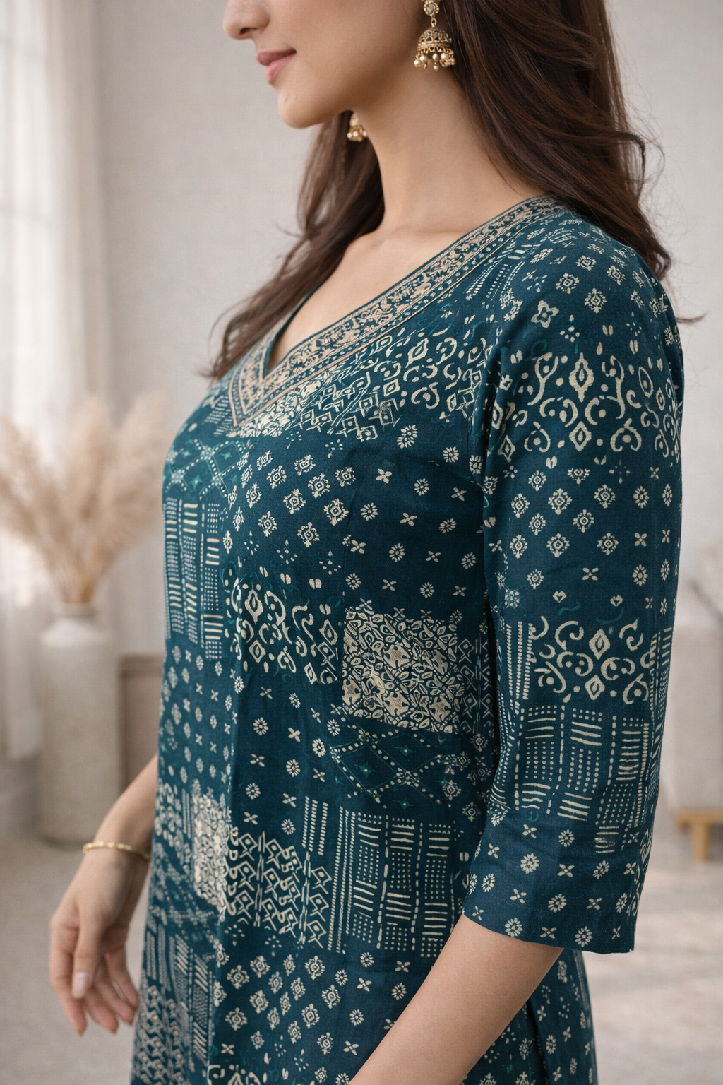 Barnali Pine Printed Work Kurti