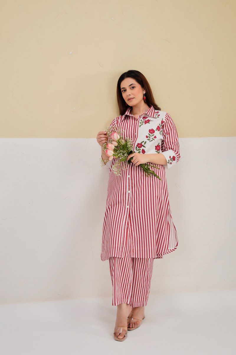 Tatva berry stripes cotton co-ord set