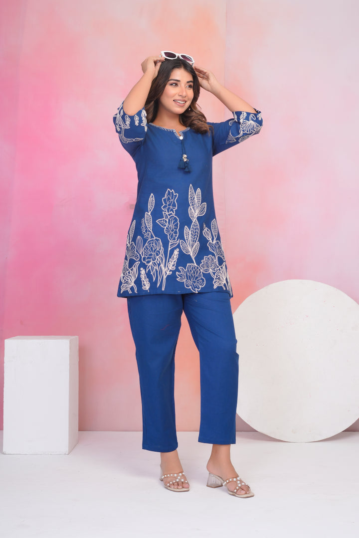 Vaidehi indi embroidery cotton co-ord set