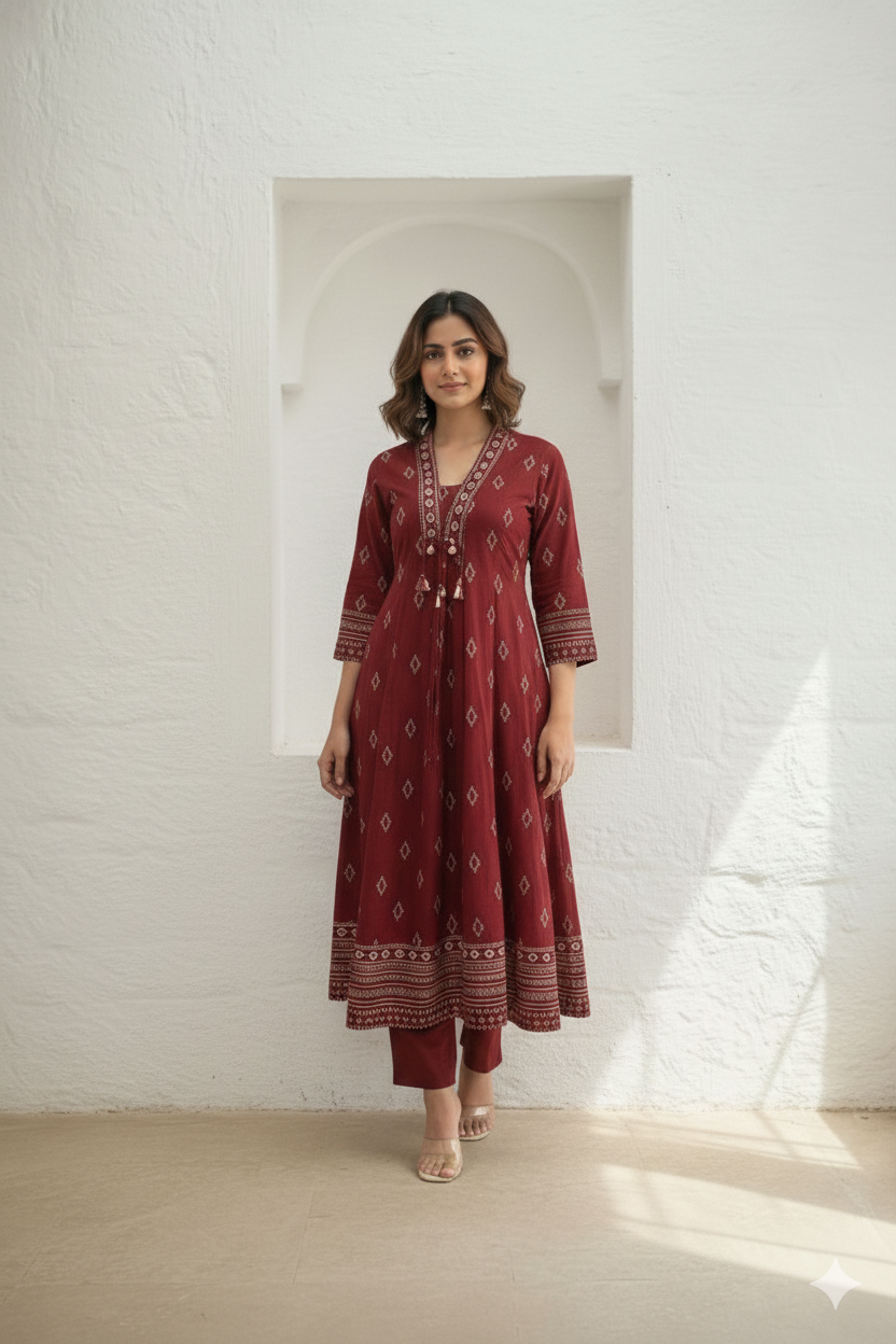 Vairagi Brick Printed Work Suit Set