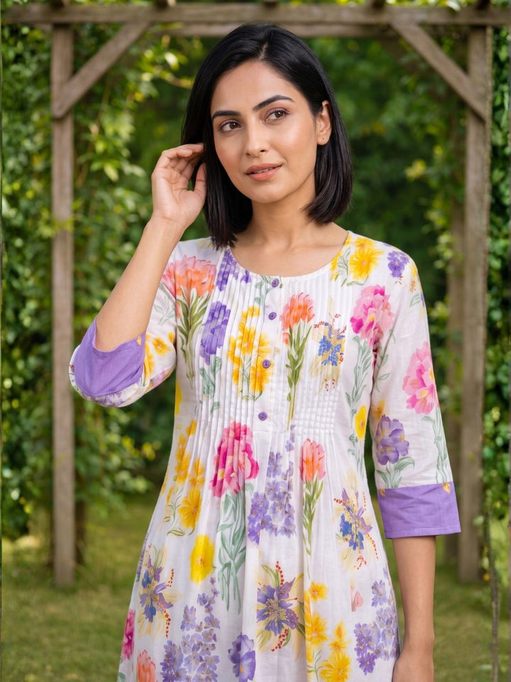 Hemal orchid Floral Cotton Kurta Pant Set