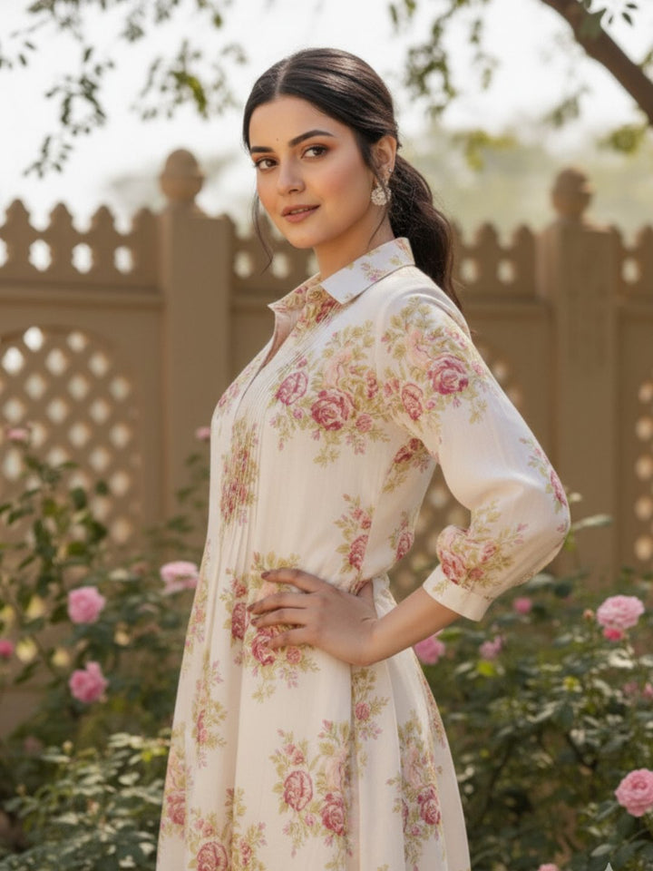 Manjula Caramel Floral Cotton Kurta Pant Set