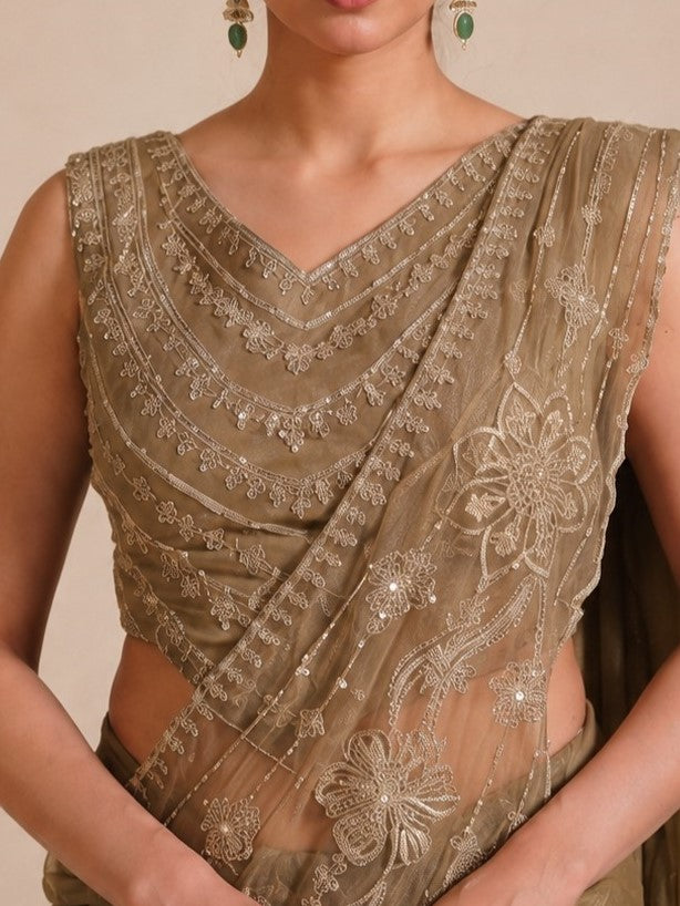 Alpa Caramel Full Work Ready Drape Saree