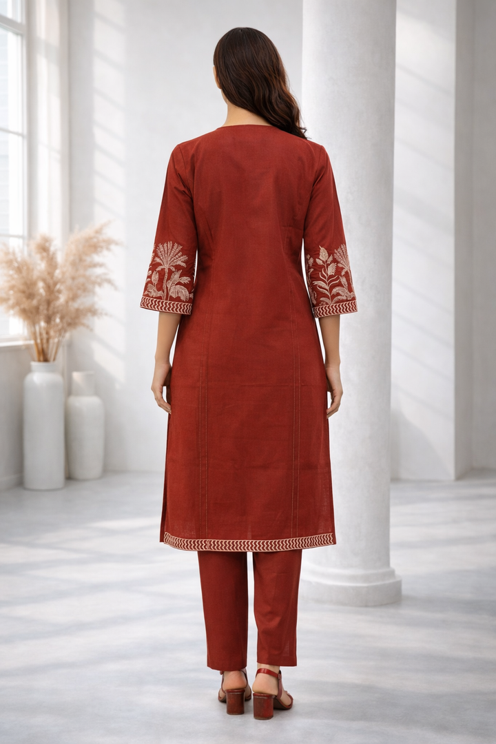 Mohini Brick Embroidered Kurta Pant Set