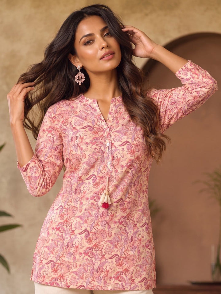 UMA BLUSH PRINTED COTTON SHORT TOP