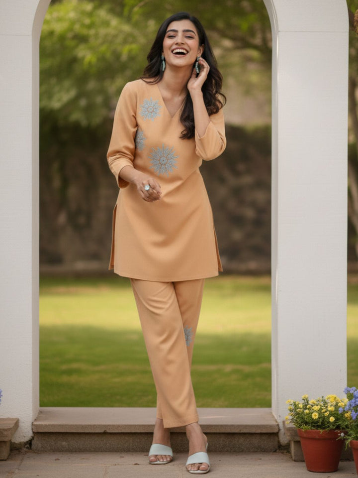 Raftar Tan Embrodiery Co-ord Set