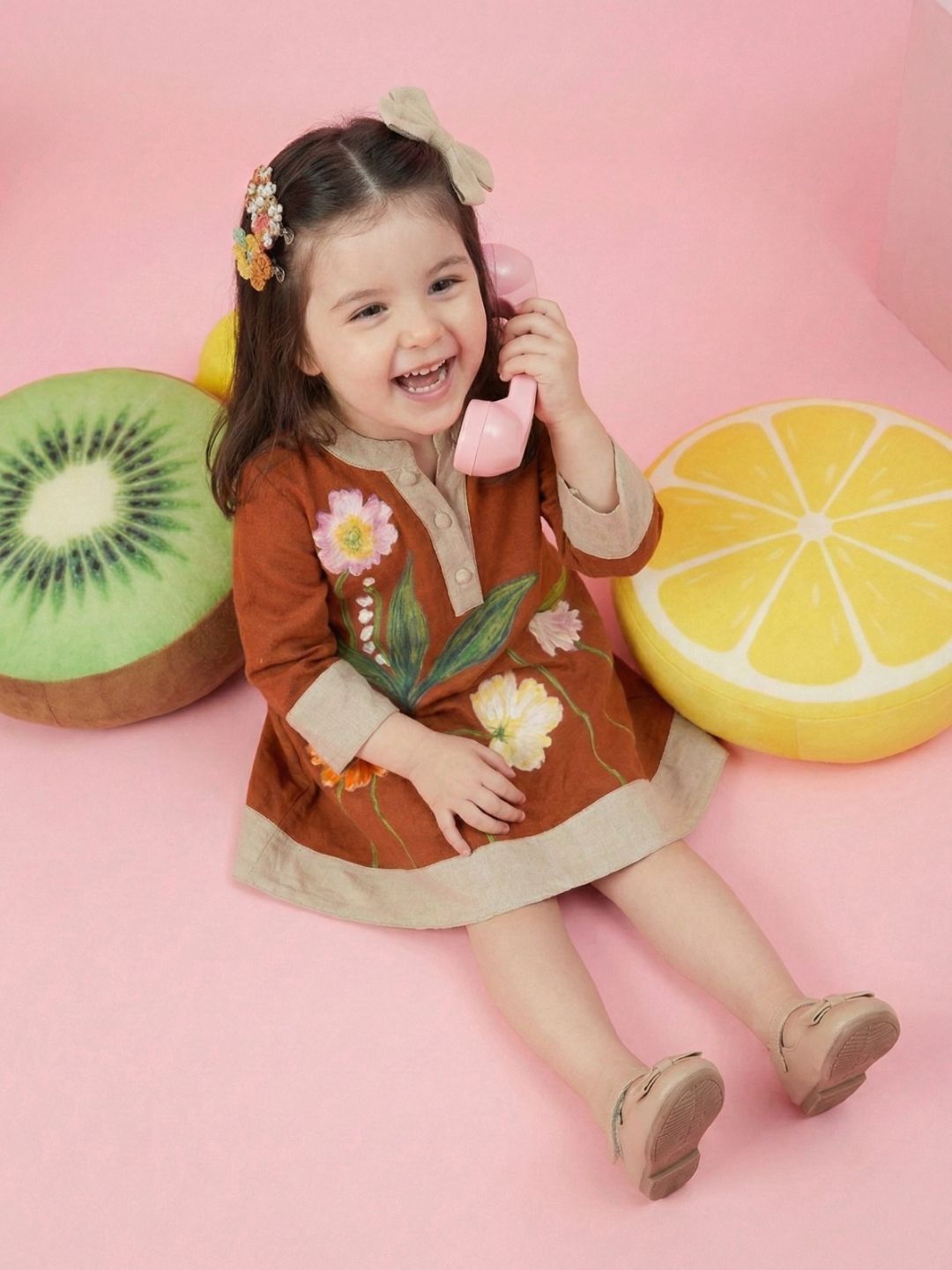Joy tangerine embroidery cotton dress