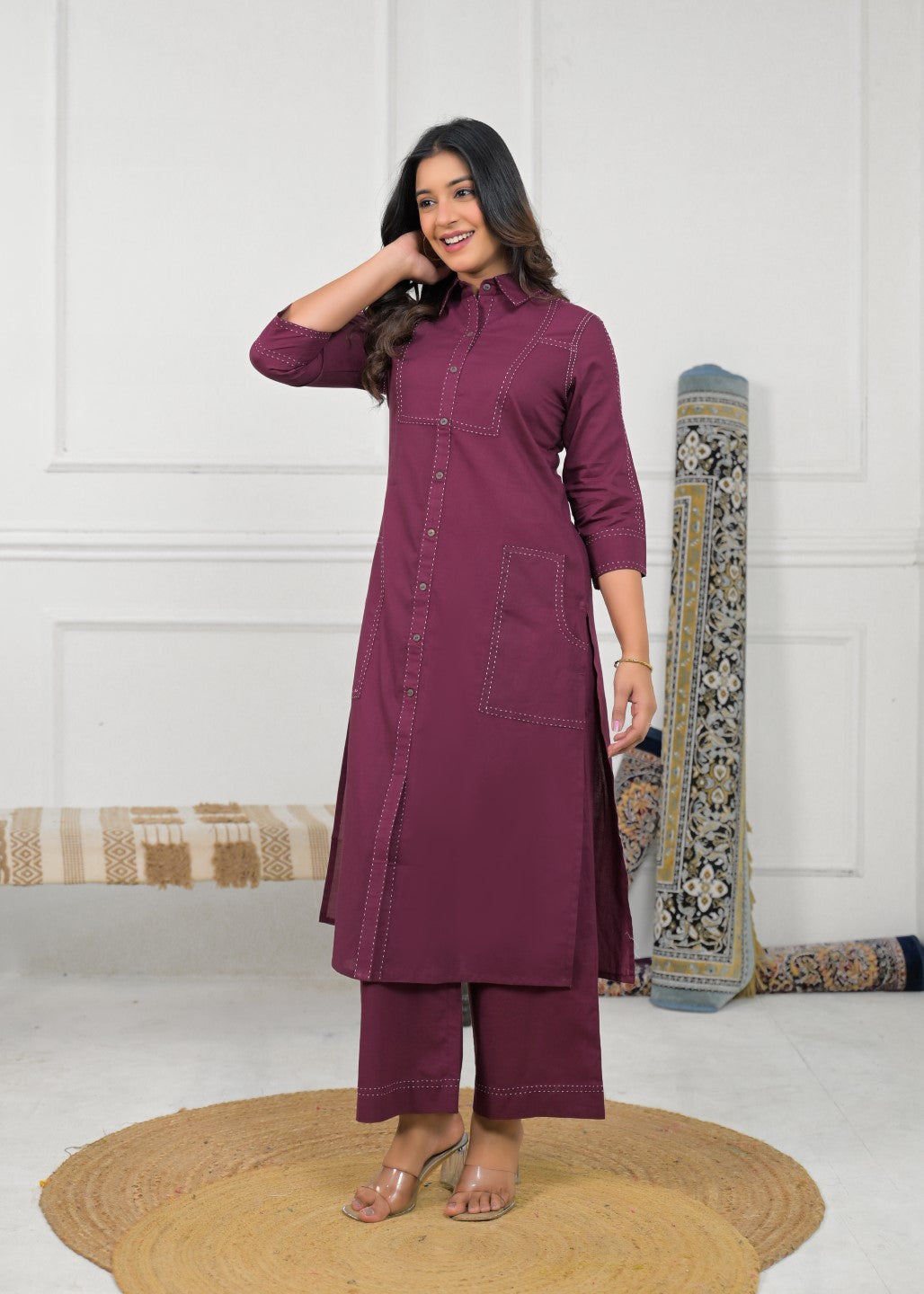 Ridhika Berry Cotton Kurta Pant Set