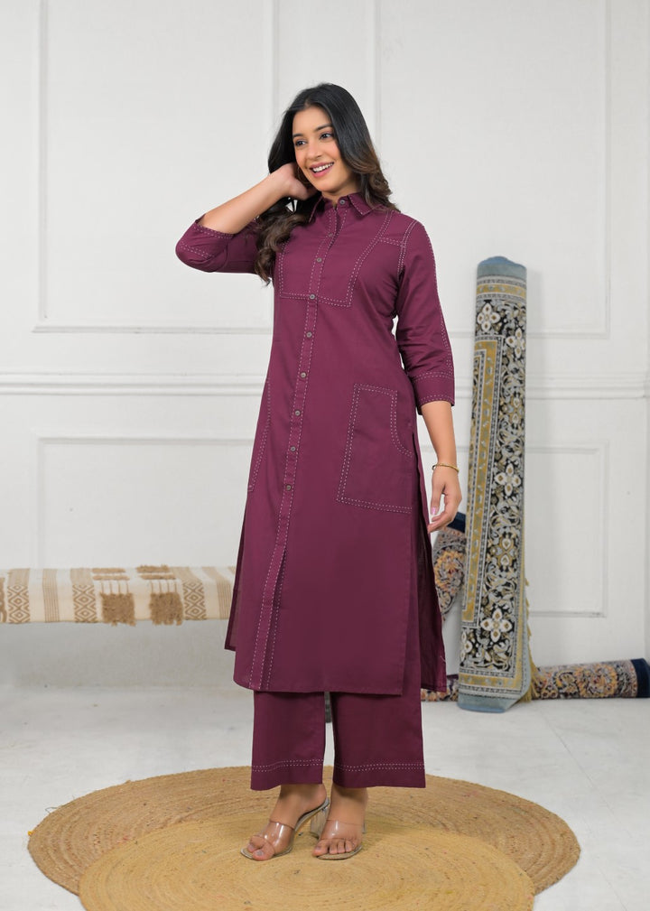 Ridhika Berry Cotton Kurta Pant Set